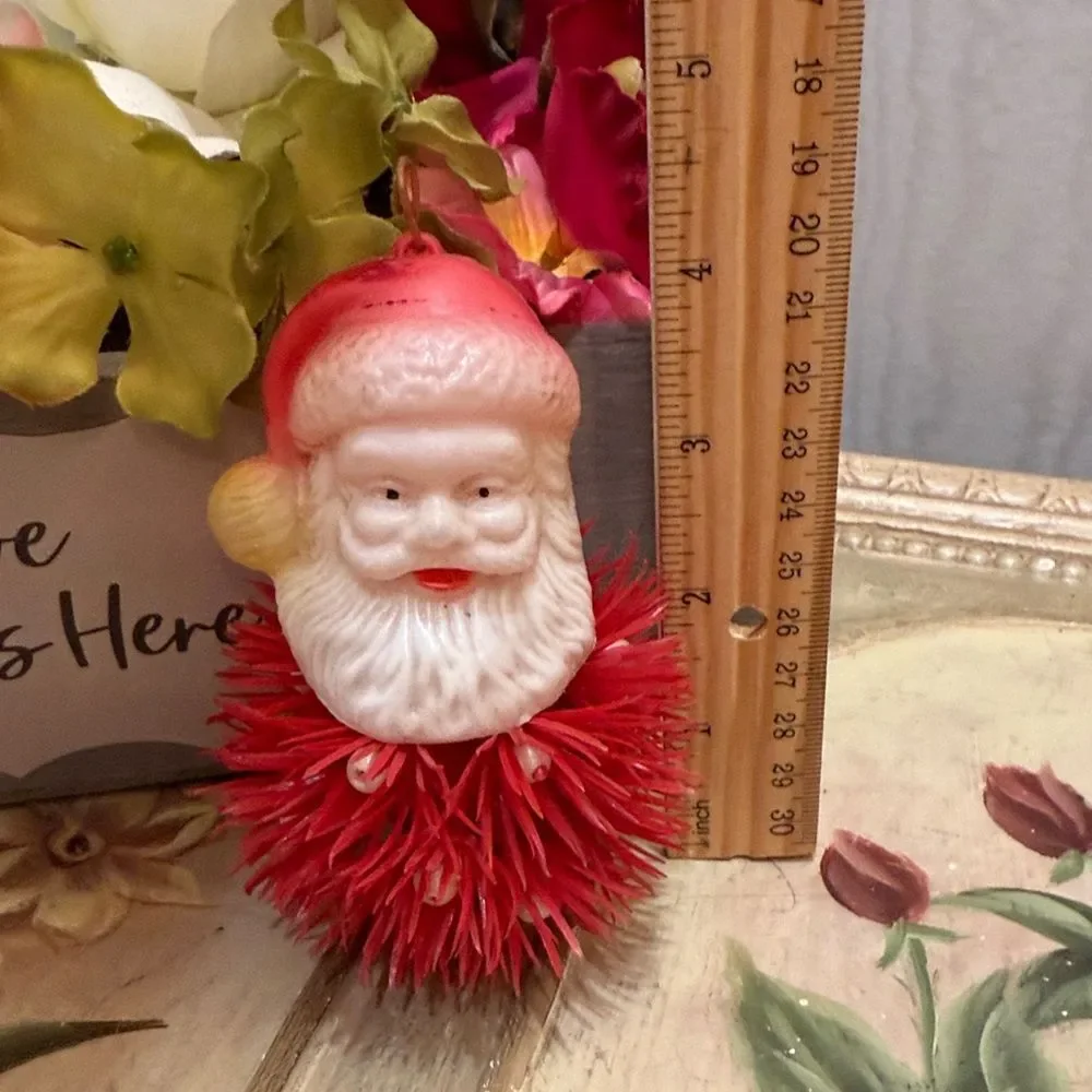 Mid Century 60s Santa Claus Christmas Ornament Plastic Head Porcupine Body VIDEO